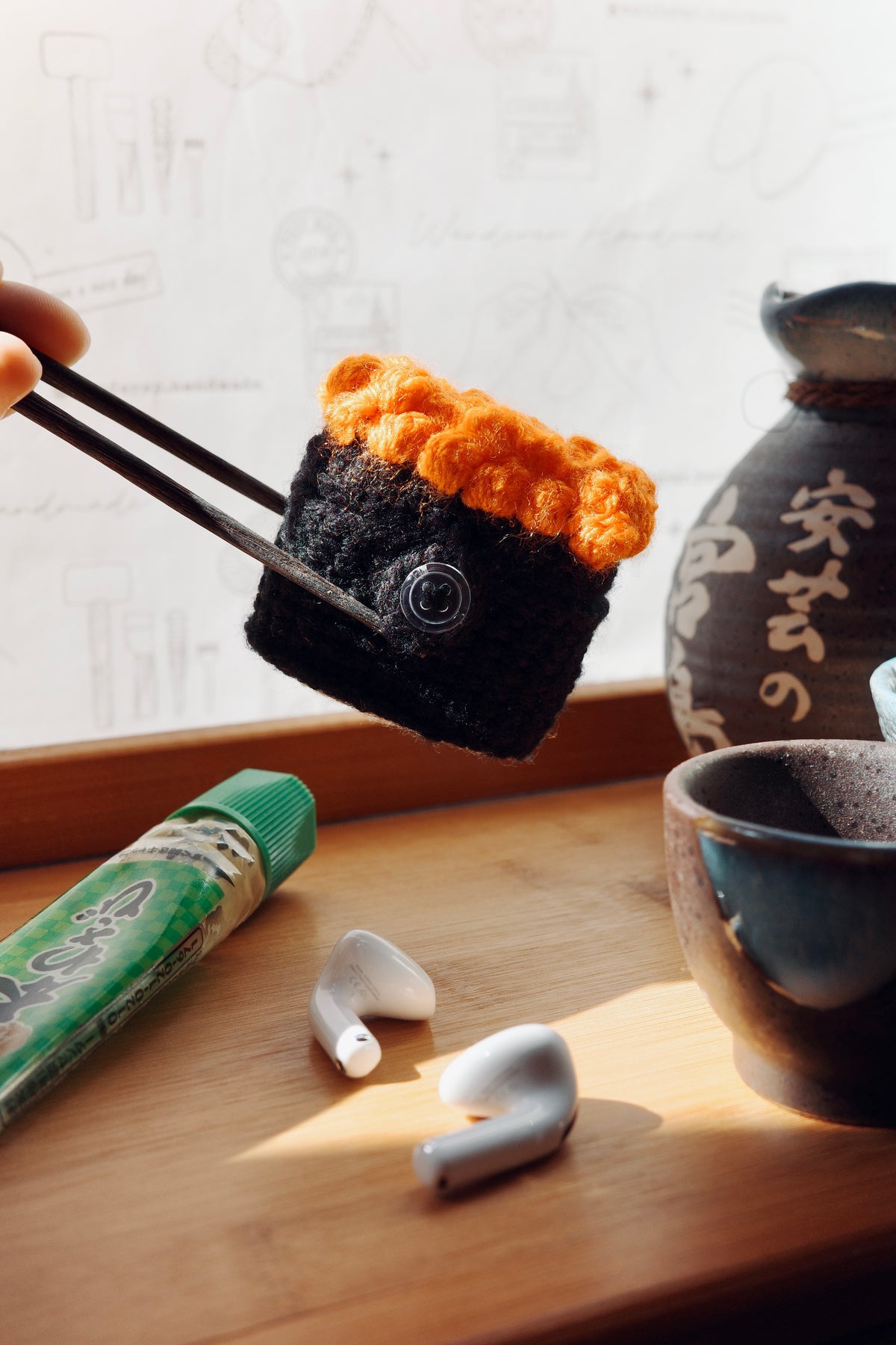 Ikura Gunkan AirPods4 Holder Crochet Pattern | 魚子軍艦 AirPods4 耳機套鉤針編織教學圖