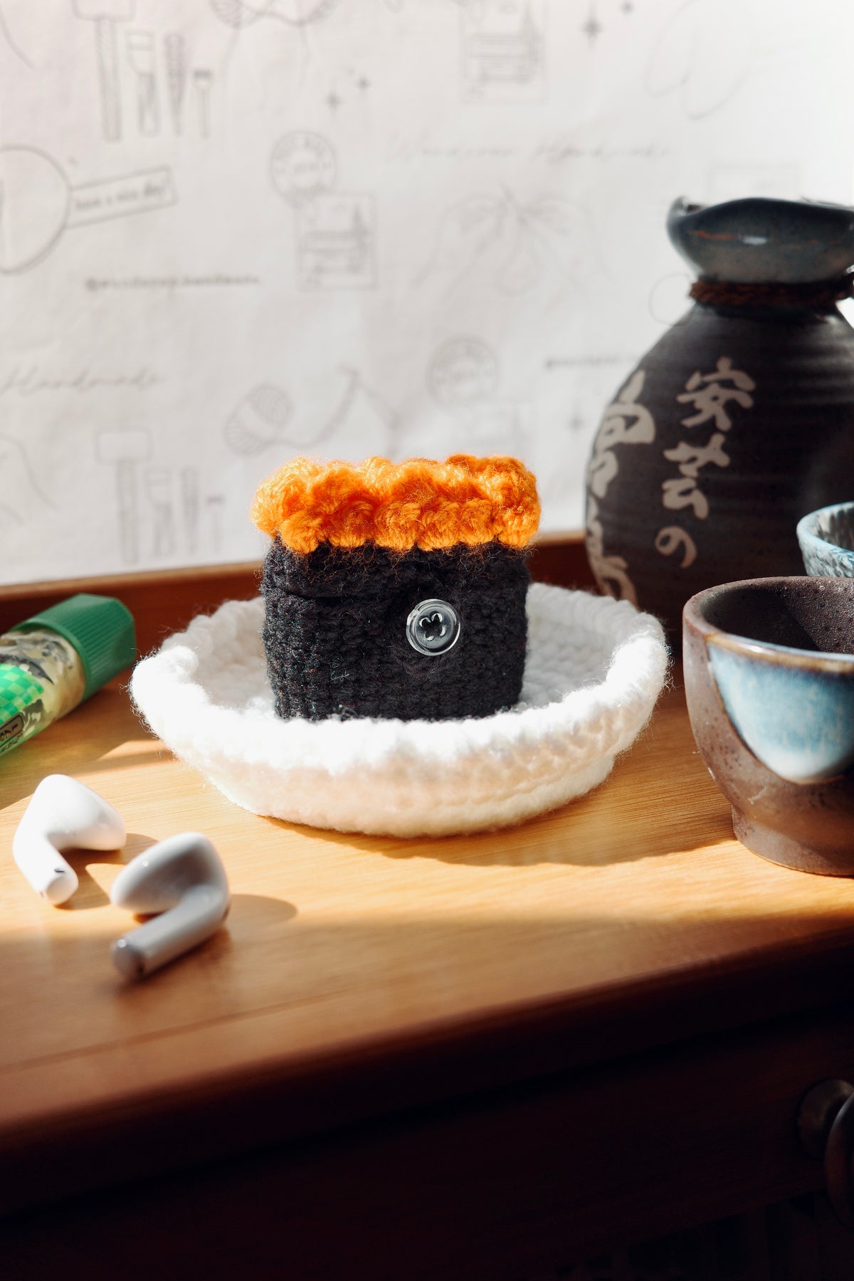 Ikura Gunkan AirPods4 Holder Crochet Pattern | 魚子軍艦 AirPods4 耳機套鉤針編織教學圖